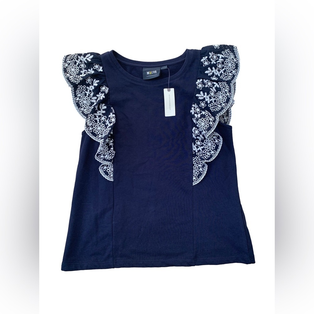 Anthropologie Maeve NWT Women’s Size Medium Navy Ruffled Eyelet Top